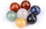 TGS Gems 7pcs Chakra Sphere Crystal Stones Natural Reiki Healing Crystals Gemstones with Engraved Chakra Symbol Chakra Stone Kit for Meditation Crystal