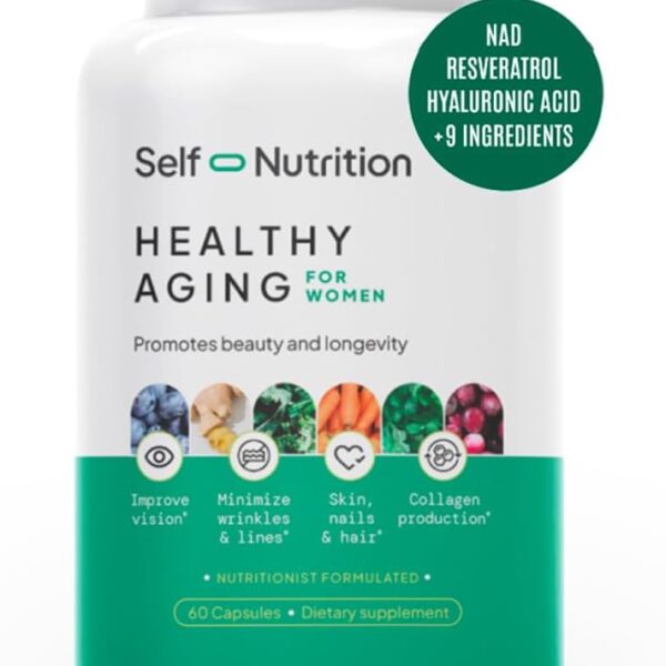 Healthy Aging Supplement for Women with Resveratrol, NAD, Collagen Booster, Biotin and More - Beauty with 12 Ingredients - USA Made, Vegan, 60 Capsules, Nutitionist formulated.