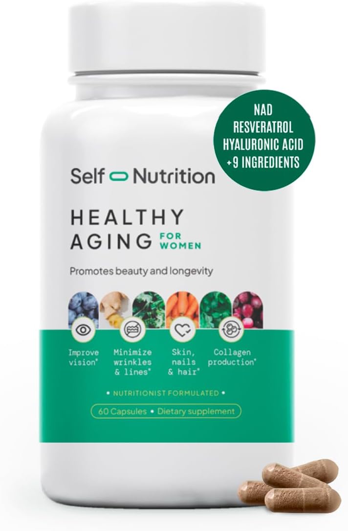 518JMnA0OFL._AC_SL1392_.jpg Healthy Aging Supplement for Women with Resveratrol, NAD, Collagen Booster, Biotin and More - Beauty with 12 Ingredients - USA Made, Vegan, 60 Capsules, Nutitionist formulated. - Image 1