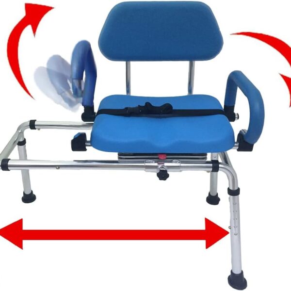 Platinum Health Carousel Sliding Shower Chair Tub Transfer Bench with Swivel Seat, Premium Padded, Pivoting Arms, Adjustable Space Saving Design for Tubs, Inside Shower, for Handicap & Seniors, Blue