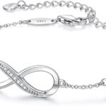 CDE Infinity Heart Birthstone Charm Link Bracelet for Women 925 Sterling Silver Adjustable Mother's Day Gift Anniversary Birthday Jewelry for Wife Girlfriend Her