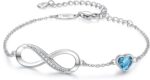 CDE Infinity Heart Birthstone Charm Link Bracelet for Women 925 Sterling Silver Adjustable Mother's Day Gift Anniversary Birthday Jewelry for Wife Girlfriend Her