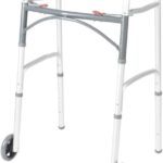 Front Wheeled Walker Folding Deluxe with 2 Button and 5" Wheels and 2 Free Pair Rear Glides, Adjustable Height (Short, Standard, Tall People) by Healthline Trading