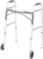 Front Wheeled Walker Folding Deluxe with 2 Button and 5" Wheels and 2 Free Pair Rear Glides, Adjustable Height (Short, Standard, Tall People) by Healthline Trading