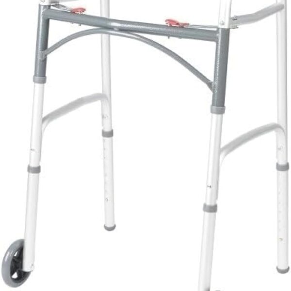 Front Wheeled Walker Folding Deluxe with 2 Button and 5" Wheels and 2 Free Pair Rear Glides, Adjustable Height (Short, Standard, Tall People) by Healthline Trading