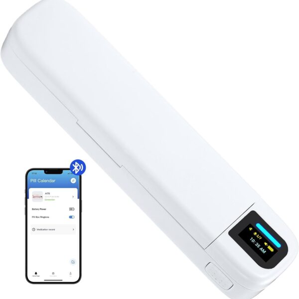 Daviky Smart Pill Organizer with Alarm, Bluetooth Daily Once a Day Pill Dispenser 7 Day with APP, Weekly Travel Pill Case, Portable Pill Reminder for Medicines, Supplements and Vitamins (White)