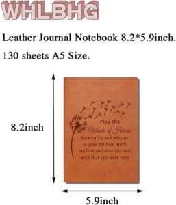 Memorial Gift May The Winds Of Heaven Blow Softly Leather Journal Notebook Remembrance Gift Bereavement Gift (Dandelion-Brown) - Image 2