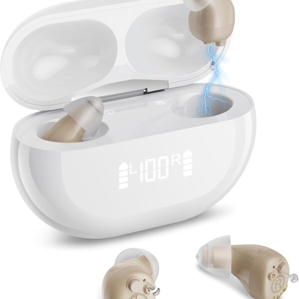 Hearing Aids, Invisible Rechargeable Digital Hearing Aids for Seniors with 16-Channel Sound Processing Noise Cancelling OTC Auto-On/Off with Charging Case