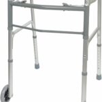BodyMed Two Button Folding Walker with Wheels, Lightweight Mobility Aid with Foam Grips for Seniors and Adults, 300 lb. Maximum Weight Capacity