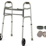 HEALTHLINE Junior Folding Walker Lightweight Deluxe 2 Button with 5-inch Wheels and Additional 2 Pair Free Rear Glides, Front Wheeled Walker for Seniors & Children