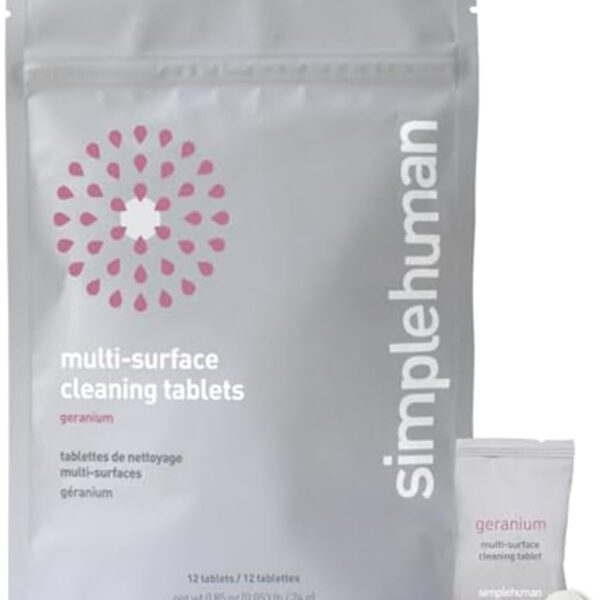 simplehuman Multi-Surface Cleaning Tablets, Eco-Friendly, Safe Around Kids & Pets, Geranium Scent, 12 Pack Tablets (Makes 72 oz of Spray Cleaner)