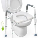 OasisSpace Raised Toilet Seat with handles-400lbs Heavy Duty Commode Chair with Safety Frame, Adjustable Stand Alone Elongated risers with arms for Elderly, Handicap, Disabled