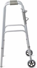 Walker Folding Deluxe 2 Button with Front 5" Wheels and Additional 2 Pair Free Rear Glides for, Adjustable Height (Short, Standard, Tall People) by Healthline Trading - Image 2