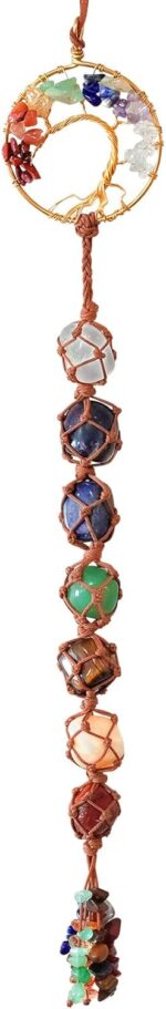 Tree of Life Hanging Chakra Stones, Crystals and Healing Stones Chakra Ornaments for Christmas Tree, Witchy Gifts, Dream Catchers and Meditation Accessories 7 Chakra Decor