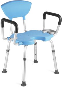 Shower Chair for Inside Shower - 550 lbs, Tool-Free Assembly, Adjustable Height, Padded Shower Stool, Removable Arms & Backrest, Shower Head Clip, Bath Seat for Elderly and Disabled (Blue)