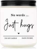 Shqiueos Sympathy Gifts for Loss of Loved One-No Words Just Hugs 7oz Lavender Scented Candle, Bereavement Gift Idea, Memorial, Grief, Thinking of You, Get Well, Comfort Condolence Gift (White)