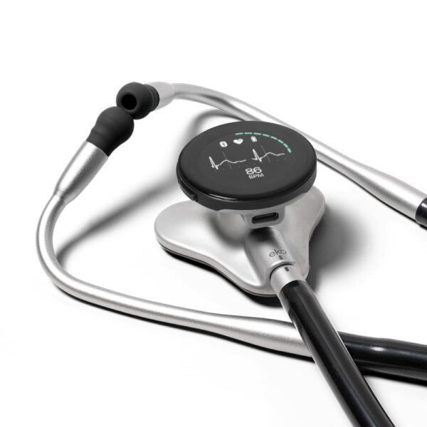 CORE 500™ Digital Stethoscope — 40x Amplification, Active Noise Cancellation, 3-Lead ECG, FDA-Cleared AI, Full-Color Display, FSA/HSA Eligible — Silver, COR501