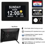【2025 New】Digital Clock with Voice-Talking Date and Week, 19 Alarms Custom Reminders, Calendar Clock for Dementia, Auto DST, 10-Levels Auto Dimming, 8 Colors, Talking Time, 7" BLACK with 1.5M Adaptor - Image 8