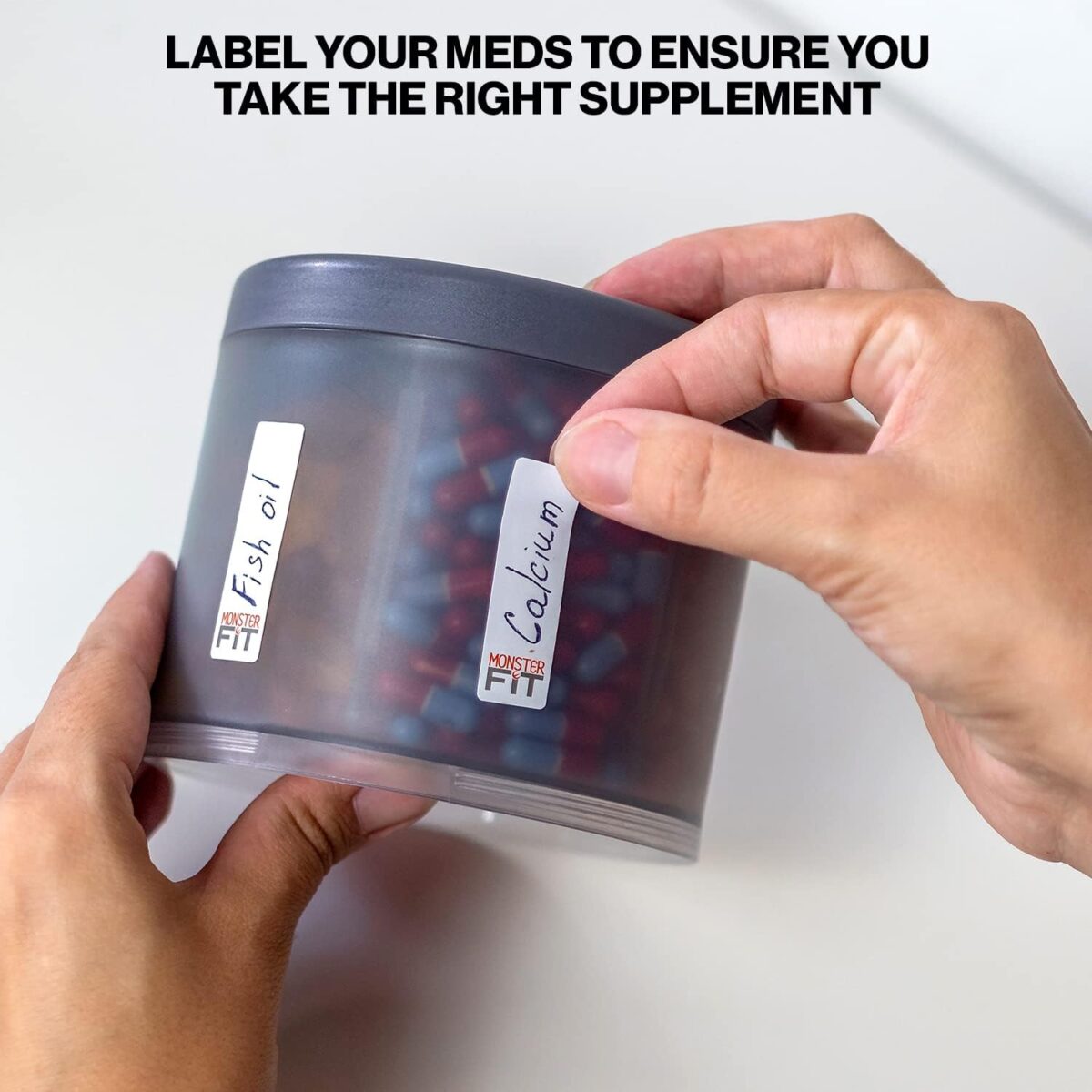 Monster Supplement Medication Pill Dispenser with 10 Adjustable Compartments - Extra Large Pill Bottle - Easy to Dispense (Monster Fit 10) - Image 5