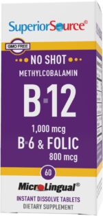 Superior Source No Shot Vitamin B-12 Methylcobalamin 1000 mcg, B-6 & Folic Acid 800 mcg - Supports Brain & Heart Health - Aids Natural Energy Levels - 60 Sublingual Dissolving Tablets - Image 6