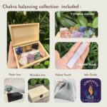 Crystals and Healing Stones in Wooden Gift Box+ Velvet Pouch +Info Guide, 1 pcs Amethyst Cluster,8pcs Raw Healing Chakra Stones for Yoga, Meditation, - Image 4