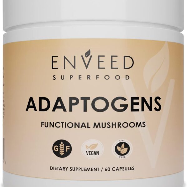 Enveed Superfoods ADAPTOGENS | Adaptogenic Support Supplement — Ashwagandha, Maca Root & Full Spectrum Mushrooms | Boost Your Immune Response & Energy Levels with 100% Natural Ingredients—30 Servings