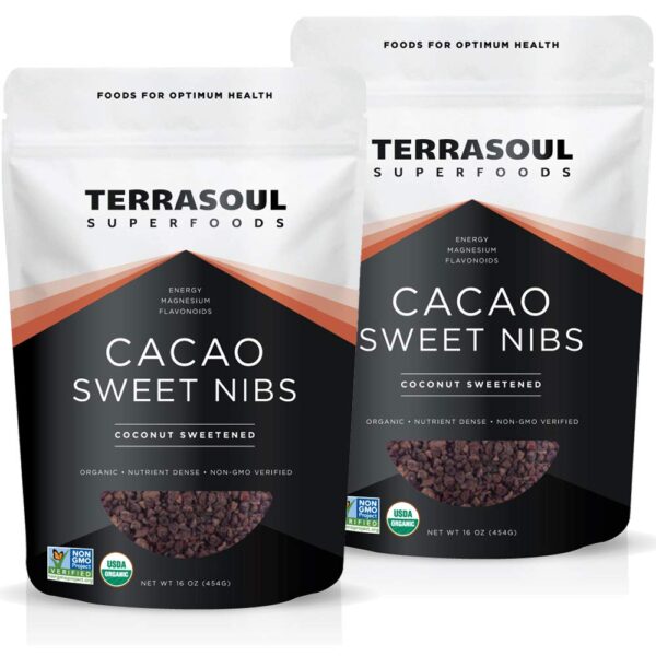 Terrasoul Superfoods Organic Sweet Cacao Nibs, 2 Lbs (2 Pack) - Coconut Sugar Sweetened | Antioxidants | Magnesium