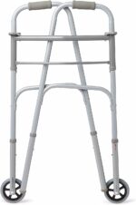 Walker Folding Deluxe 2 Button with Front 5" Wheels and Additional 2 Pair Free Rear Glides for, Adjustable Height (Short, Standard, Tall People) by Healthline Trading - Image 4