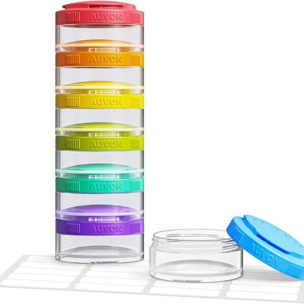 AUVON Stackable Pill Organizer for Flexible Use, Extra Large Weekly Pill Case with Efficient Filling Design, Colorful Pill Box 7 Day Easy to Track, Pill Container for Medications, Vitamins, Fish Oils