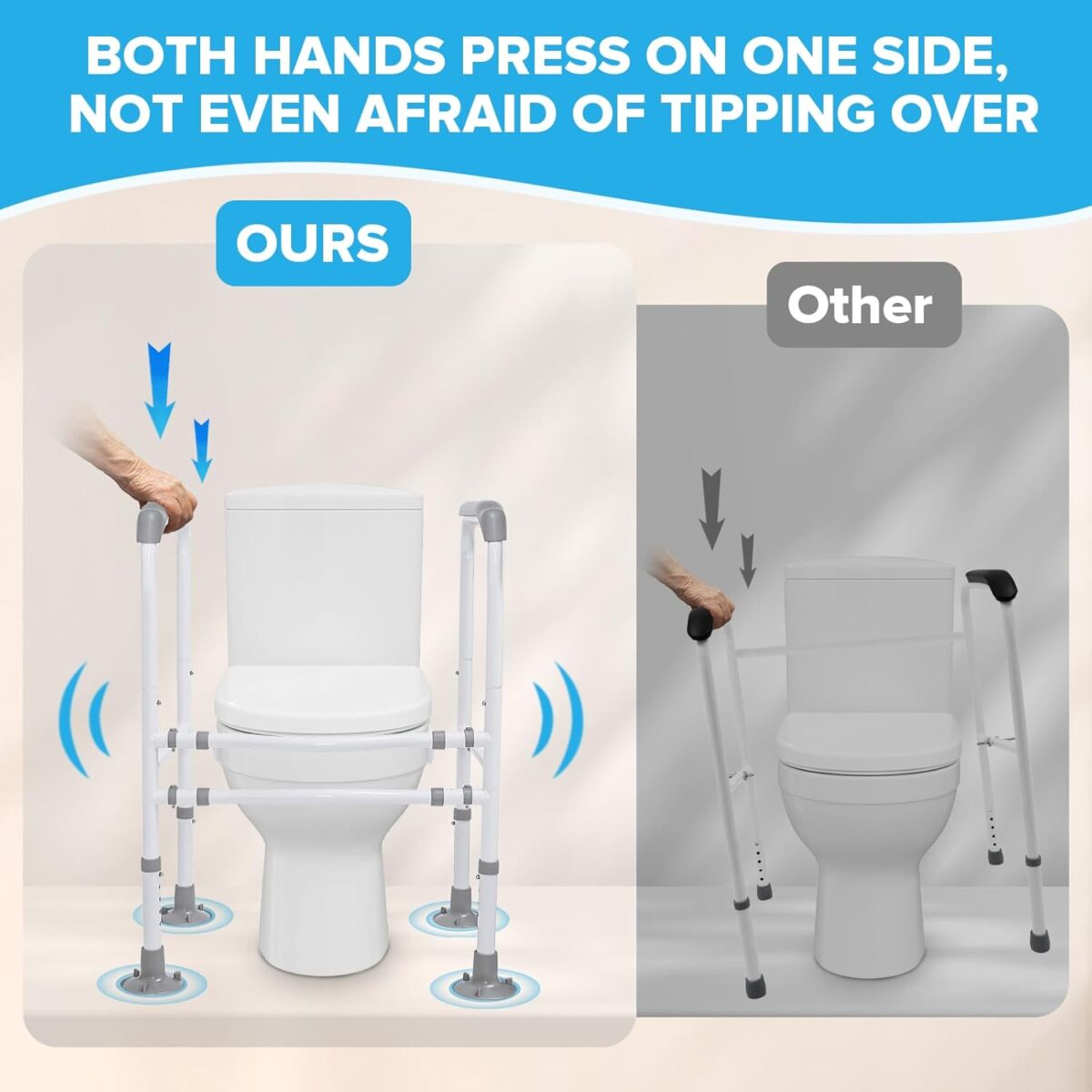 Toilet Safety Rails, Adjustable Toilet Safety Frame, Toilet Safety Rails for Seniors, Toilet Handles for Elderly and Disabled, Toilet Rails for Seniors, Toilet Rails,Elderly Assistance products, 600LB - Image 6