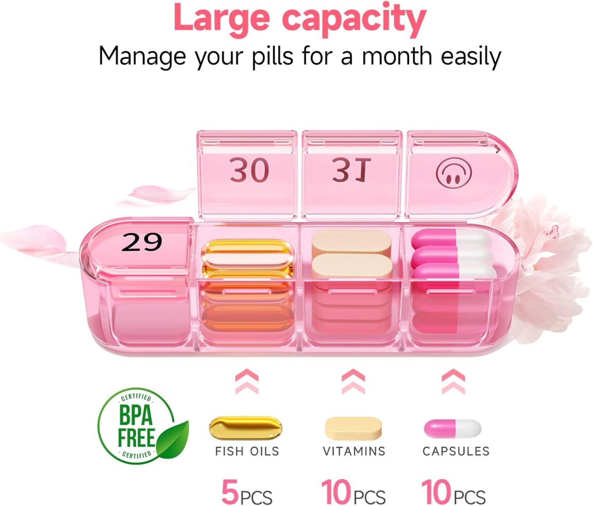 Zoksi Monthly Pill Organizer 1 Time a Day, 30 Day Pill Box Organizer Once a Day, One Month Large Pill Case for Travel, 31 Day Daily Medcine Container for Vitamins, Supplement & Medication (Pink) - Image 2