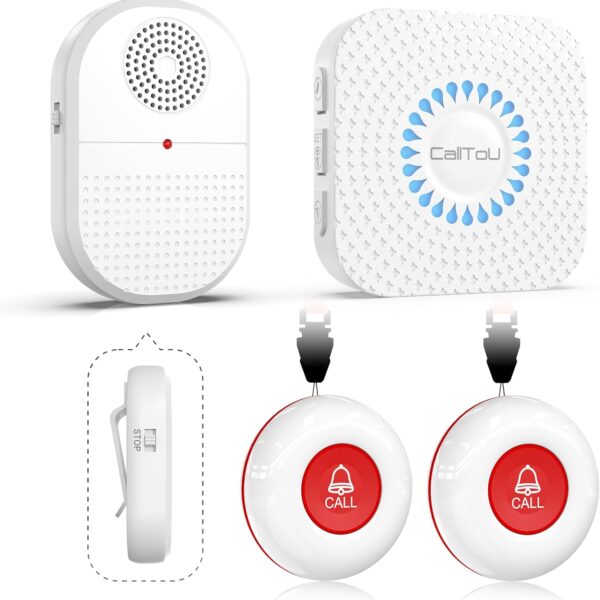 CallToU Caregiver Pager Call Button elderlyWireless SOS Call Button Vibration Pager Nurse Calling Alert System for Home Elderly Disabled Patient 2 SOS Call Buttons/Transmitters 2 Receivers