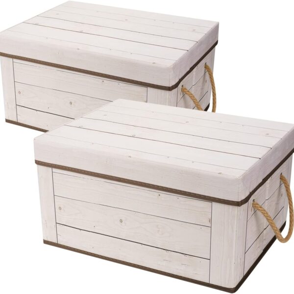 Livememory Memory Box for Keepsake, Decorative Storage Boxes with Lids and Handles for Storage, Decorative - L15.7 x W11.8 x H7.9 In (Not Made of Wood, 2 Pack)