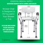 Essential Medical Supply Height Adjustable Shower and Bath Bench with Padded Arms, Contoured Back and Textured Shower Chair Seat - Perfect for The Bath and Shower - Image 5