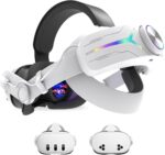 Comfortable Headset Accessory for Oculus/Meta Quest3/3S,RGB Lights with Battery,Quick Charge for Extended Play,Removable Battery,Adjustable Elite(White)