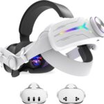 Comfortable Headset Accessory for Oculus/Meta Quest3/3S,RGB Lights with Battery,Quick Charge for Extended Play,Removable Battery,Adjustable Elite(White)