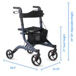 Medline Aluminum European Style Foldable Rollator with Backrest, 300 lbs. Capacity, Navy — For Foot & Leg Injuries & Post-Surgery, 1 Ct. - Image 2