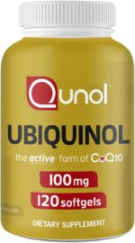 Qunol Ubiquinol CoQ10 100mg Softgels, Ubiquinol - Active Form of Coenzyme Q10, Antioxidant for Heart Health, Healthy Blood Pressure Levels, Beneficial to Statin Users, 120 Count