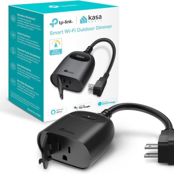 Kasa Outdoor Smart Dimmer Plug, IP64 Plug- in Dimmer for Outdoor String Lights, Compatible with Alexa, Google Assistant & SmartThings, Long Wi-Fi Range 2.4Ghz, No Hub Required, ETL Certified(KP405)