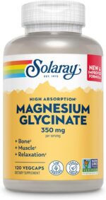 SOLARAY Magnesium Glycinate Capsules, Chelated Magnesium Bisglycinate w/BioPerine, Higher Absorption Magnesium Supplement - Bones, Muscles, Heart Support, Vegan (30 Servings, 120 VegCaps)