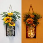 AerWo Sunflower Mason Jar Sconces Wall Decor Set of 2, Upgraded Hanging Sunflower Wall Decor with Remote LED Fairy Lights Rustic Wall Sconces for Farmhouse Kitchen Decorations Wall Home Decor - Image 4