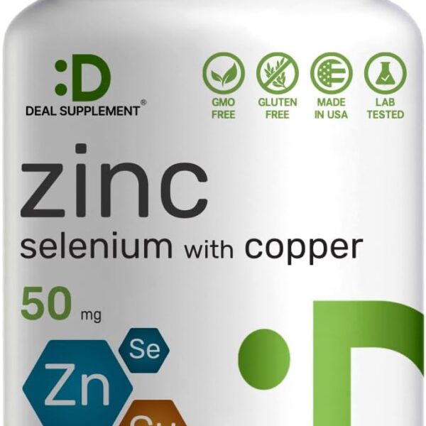 Deal Supplement Zinc 50mg with Selenium + Copper, 240 Capsules, 8 Month Supply, 3 in 1 Mineral Formula, Zinc Picolinate Complex Supplement, Supports Healthy Immune System for Adults and Kids