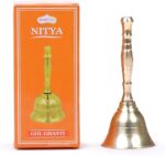 Shubhkart Solid Brass Ghanti for Pooja | 3.5 Inches Puja Bell for Temple | Hand Held Bell for Events Decoration, Food Line, Alarm, Jingles, Ringing and Service Bell (Small)