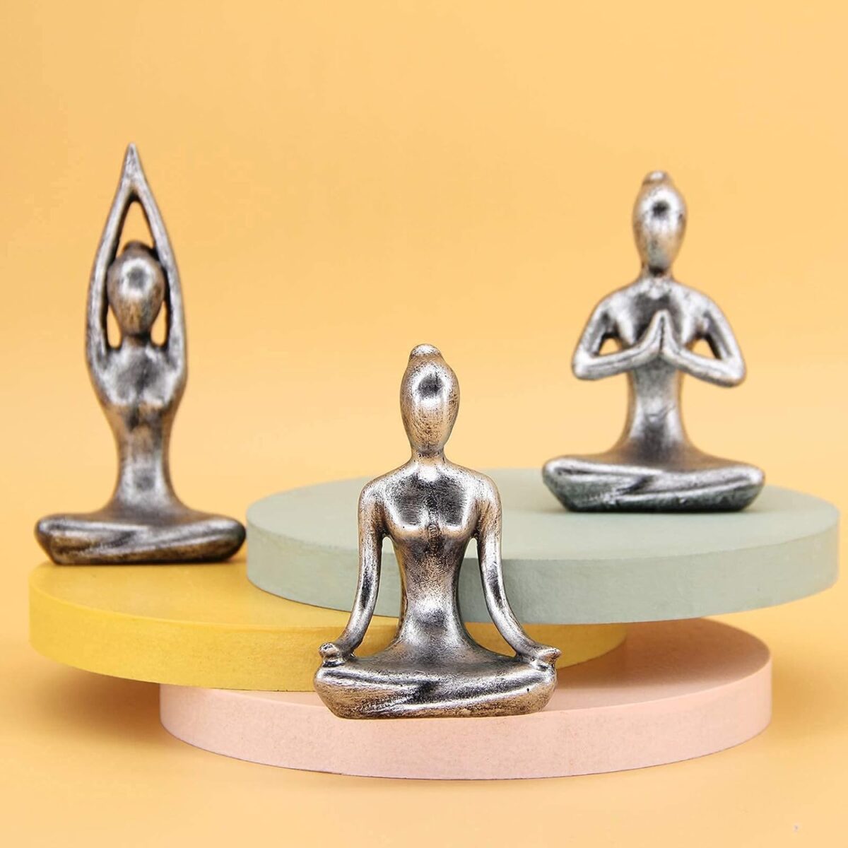 Leekung Yoga Meditation décor,Yoga Pose Statue Home Decoration,Zen Yoga Figurine for Spiritual Room, Set of 3 Yoga Gift Antique Silver Color - Image 7