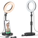 Desk Ring Light with Telescopic Stand, Travel Desktop Hola Light for Phone Selfie Laptop Zoom Video Calls Makeup Tiktok Reels Live Streaming