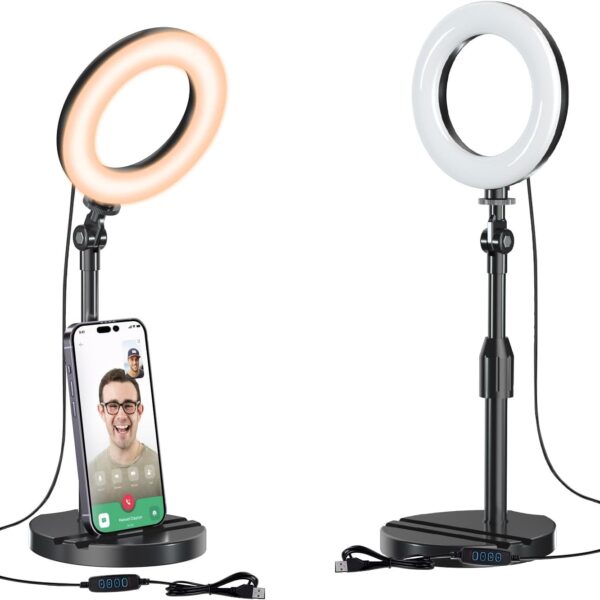 Desk Ring Light with Telescopic Stand, Travel Desktop Hola Light for Phone Selfie Laptop Zoom Video Calls Makeup Tiktok Reels Live Streaming