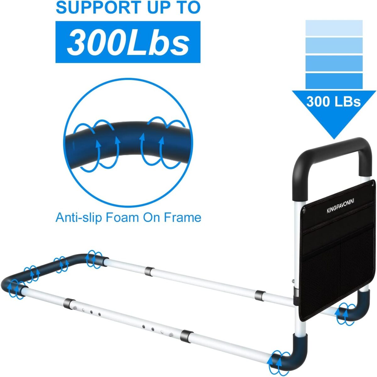 Bed Rails for Elderly Adults - Bed Assist Rail Medical Bed Support Bar Mobility Assistant with Free Storage Bag and Fixing Strap, Fit King, Queen, Full, Twin - Image 3