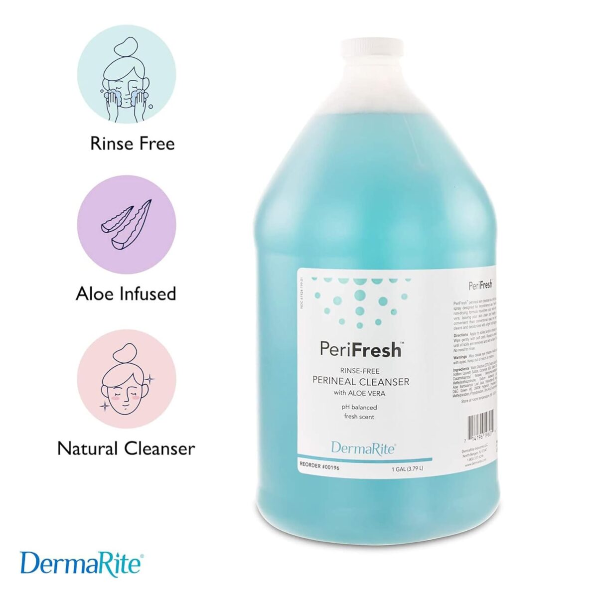 DermaRite PeriFresh Rinse-Free Perineal Cleanser - Aloe Vera Enriched, pH-Balanced, Odor Neutralizing - 1 Gal, 1 Count - Image 2