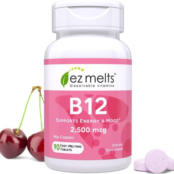 EZ Melts B12 Sublingual Vitamin 2,500 mcg, Methylcobalamin, Sugar-Free, 3-Month Supply