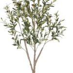 Olive Trees Artificial Indoor, 5FT Tall Faux Olive Tree with White Tall Planter, Artificial Plants with Natural Wood Trunk and Lifelike Fruits for Home Office Decor
